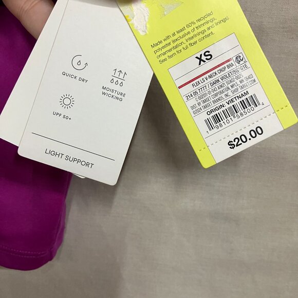 All In Motion Womens XS Dark Violet Flex Light Support V-Neck Cropped Sports Bra - Picture 5 of 10